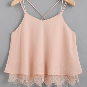 Pink lace trim tank top